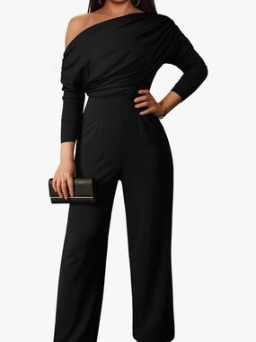 Off-Shoulder Black Wide-Leg Jumpsuit